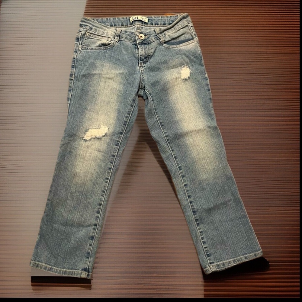 Vintage LEI Crop Rips Distressed Junior Low Rise Denim Jeans Sz 3